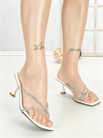 Papuci Dama cu Toc Subtire 588-213 WHITE | CHERIE