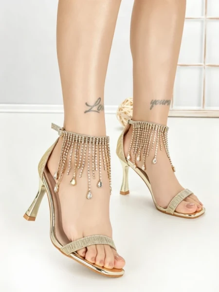 Sandale Dama cu Toc Subtire J-205 GOLD | CHERIE
