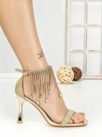 Sandale Dama cu Toc Subtire J-205 GOLD | CHERIE