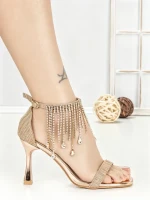 Sandale Dama cu Toc Subtire J-205 CHAMPAGNE | CHERIE