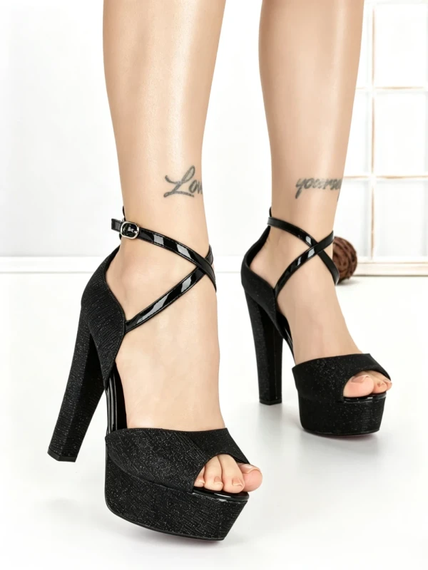 Sandale Dama cu Toc Gros si Platforma SQ-51 BLACK | CHERIE