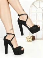 Sandale Dama cu Toc Gros si Platforma SQ-51 BLACK | CHERIE