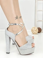 Sandale Dama cu Toc Gros si Platforma SQ-51 SILVER | CHERIE