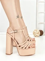 Sandale Dama cu Toc Gros si Platforma B6 NUDE | CHERIE