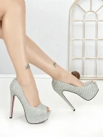 Pantofi cu Toc si Platforma SQ-102 SILVER | CHERIE