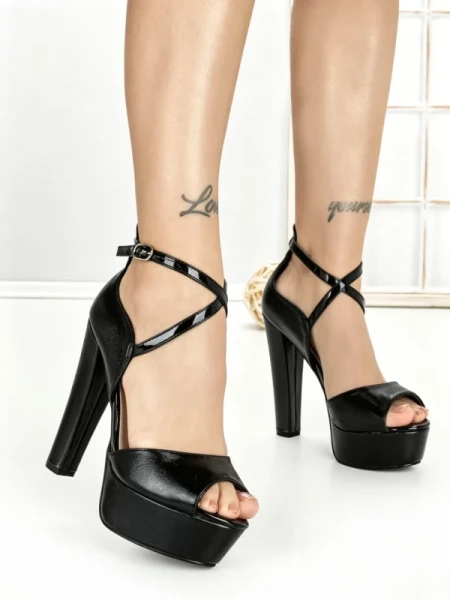 Sandale Dama cu Toc Gros si Platforma SQ-92 BLACK | CHERIE