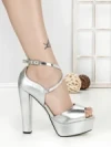 Sandale Dama cu Toc Gros si Platforma SQ-92 SILVER | CHERIE