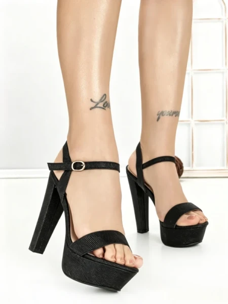 Sandale Dama cu Toc Gros si Platforma J-212A BLACK | CHERIE
