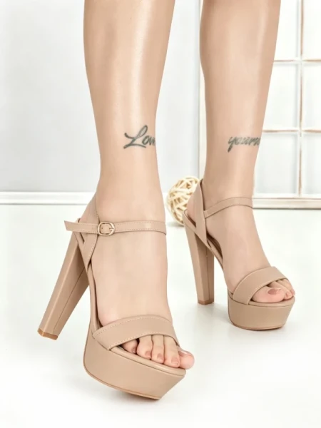 Sandale Dama cu Toc Gros si Platforma J-212 NUDE | CHERIE