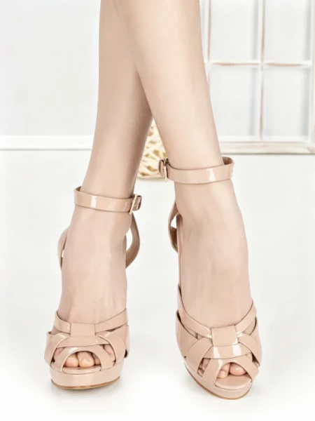 Sandale Dama cu Toc Gros si Platforma 168-92 NUDE | CHERIE