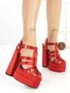Sandale Dama cu Toc Gros si Platforma P-1287 RED | STEPHAN