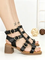 Sandale Dama cu Toc Gros FD-68 BLACK | STEPHAN