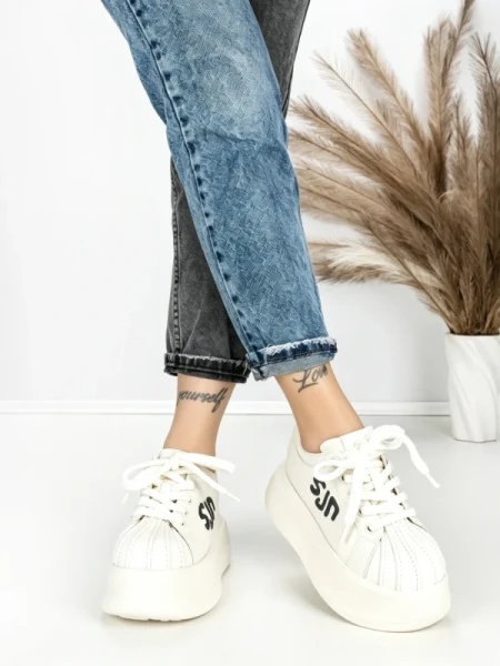 Pantofi Sport Dama din piele naturala 1561-1 WHITE | PANTOFUL