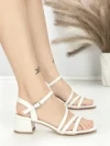 Sandale Dama cu Toc Gros BE-6009 WHITE | BEUE SHOES