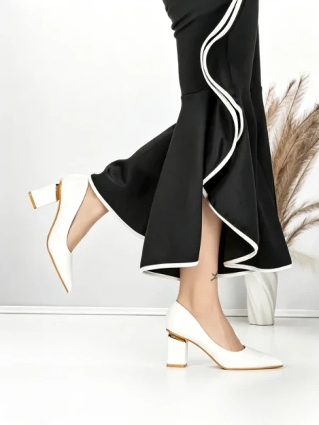 Pantofi cu Toc Gros J-221 WHITE | CHERIE