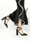Pantofi cu Toc Gros 7063 BLACK | BEUE SHOES