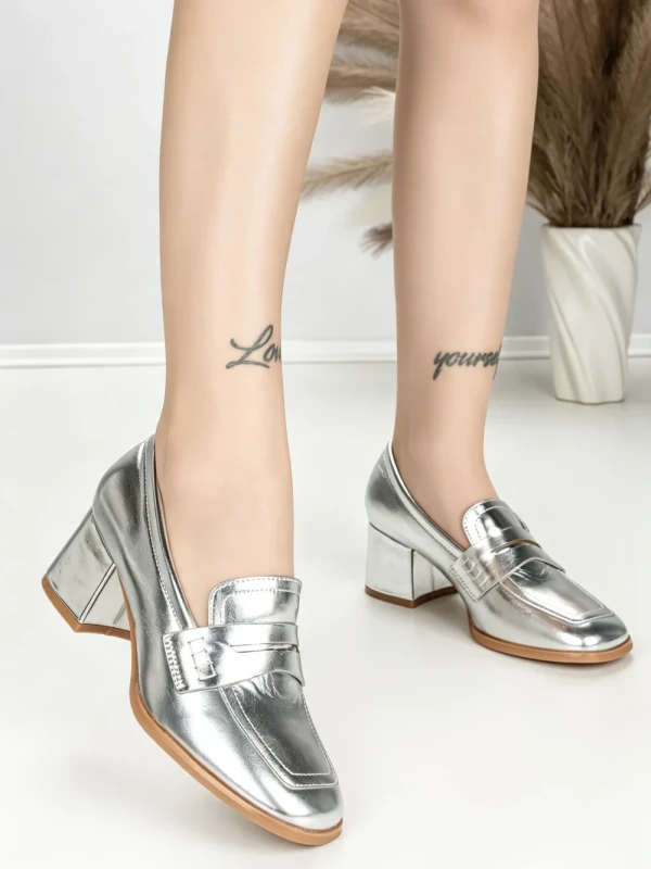 Pantofi cu Toc Gros L72168E SILVER | ABLOOM