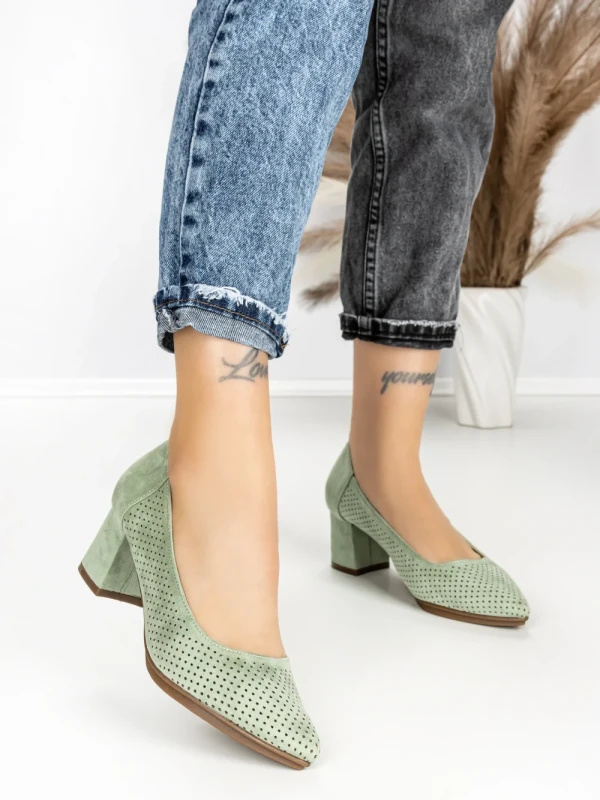 Pantofi cu Toc Gros JM881 GREEN | ANNALISE