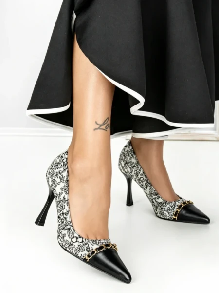 Pantofi Stiletto SY-12 BLACK-WHITE | ABLOOM