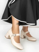 Pantofi cu Toc Gros 77-558 BEIGE | CM