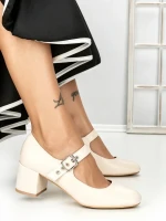 Pantofi cu Toc Gros 77-558 BEIGE | CM