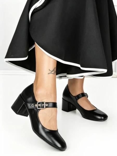 Pantofi cu Toc Gros 77-558 BLACK | CM