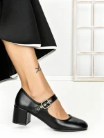 Pantofi cu Toc Gros 77-558 BLACK | CM