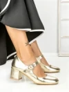 Pantofi cu Toc Gros 77-558 GOLD | CM