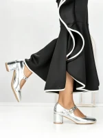 Pantofi cu Toc Gros 77-558 SILVER | CM