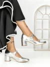 Pantofi cu Toc Gros 77-558 SILVER | CM