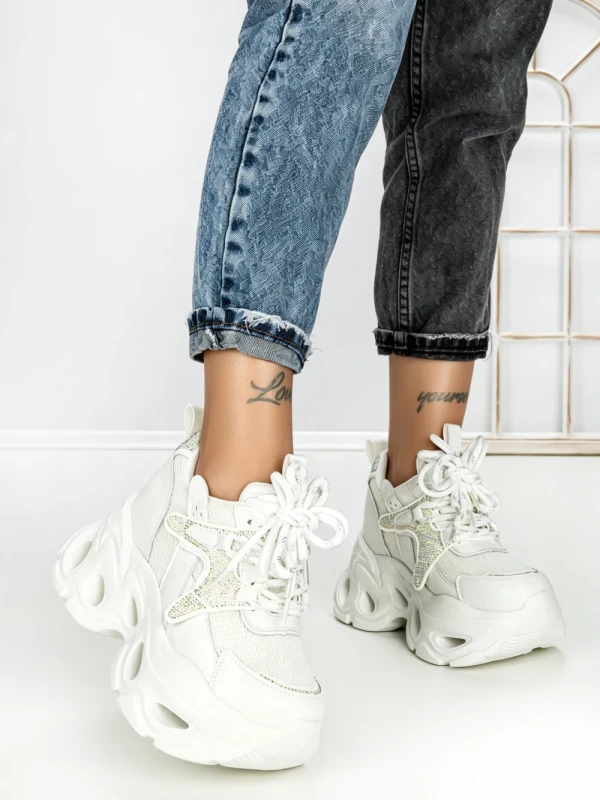 Pantofi Sport Dama cu Platforma 3606 WHITE | MEI