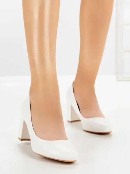 Pantofi cu Toc Gros 77-426 WHITE | CM