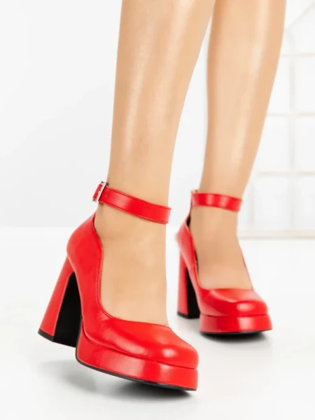 Pantofi cu Toc Gros si Platforma 8245 RED | CM