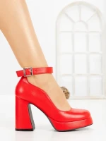 Pantofi cu Toc Gros si Platforma 8245 RED | CM