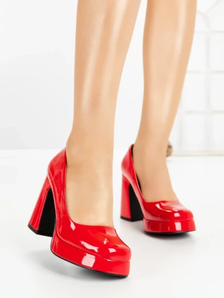 Pantofi cu Toc Gros si Platforma 8243 RED | CM
