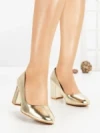 Pantofi cu Toc Gros 8136 GOLD | CM