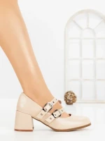 Pantofi cu Toc Gros 77-565 BEIGE | CM