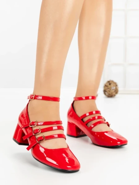 Pantofi cu Toc Gros 77-580 RED | CM