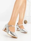 Pantofi cu Toc Gros 8133 SILVER | CM
