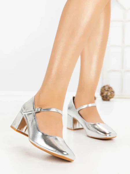 Pantofi cu Toc Gros 8133 SILVER | CM