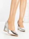 Pantofi cu Toc Gros 8128 SILVER | CM