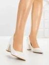 Pantofi cu Toc Gros 8127 WHITE | CM