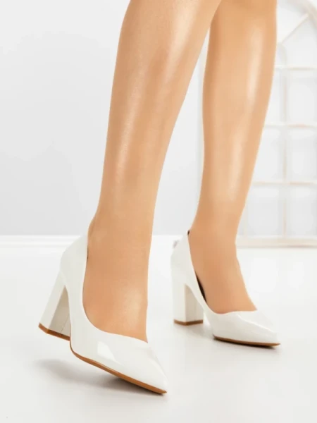 Pantofi cu Toc Gros 8127 WHITE | CM