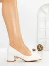 Pantofi cu Toc Gros 8125 WHITE | CM