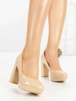 Pantofi cu Toc Gros 8144 APRICOT | CM