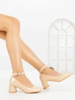 Pantofi cu Toc Gros 8250 BEIGE | CM