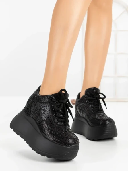 Pantofi Sport Dama cu Platforma 6WL17 BLACK | MEI