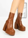 Botine cu Toc Gros G0801 BROWN | MIA SHOES