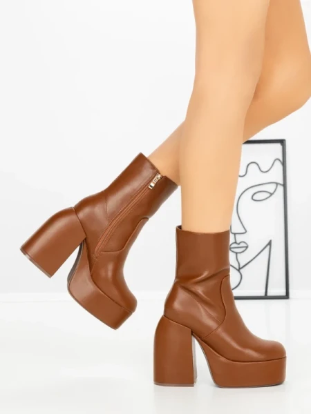 Botine cu Toc Gros G0801 BROWN | MIA SHOES