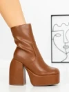 Botine cu Toc Gros G0801 BROWN | MIA SHOES